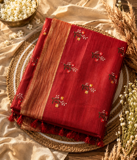 EMB009 - Deep maroon Embroidery saree,