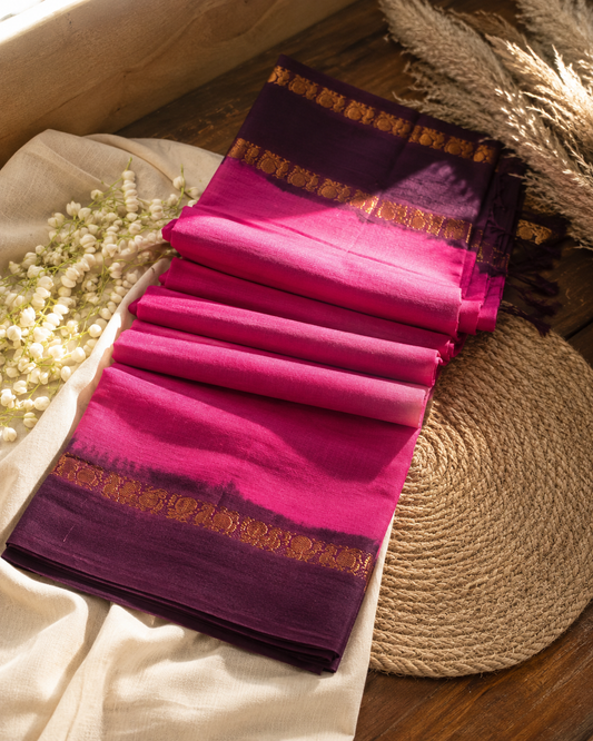 SUN0014 - Sungudi Palin Rani Pink & deep maroon