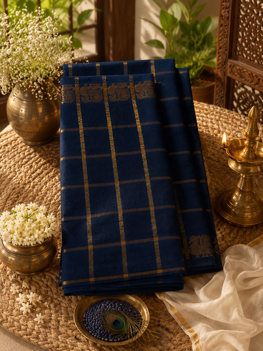 PVT3451 - PavithraKattam - Blue with square pattern