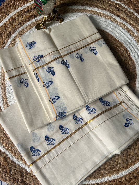 MK0319 - Kambi Kara Jari Print Set 2.5 mtrs - Krishna