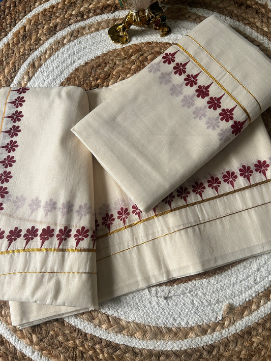 MK0319 - Kambi Kara Jari Print Set 2.5 mtrs - Flower
