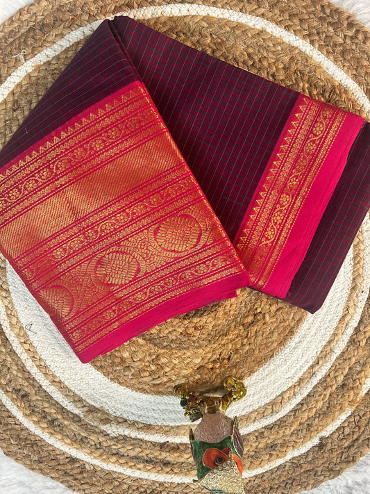 CHT003- Chettinad Check Saree -light purple with a subtle green pattern