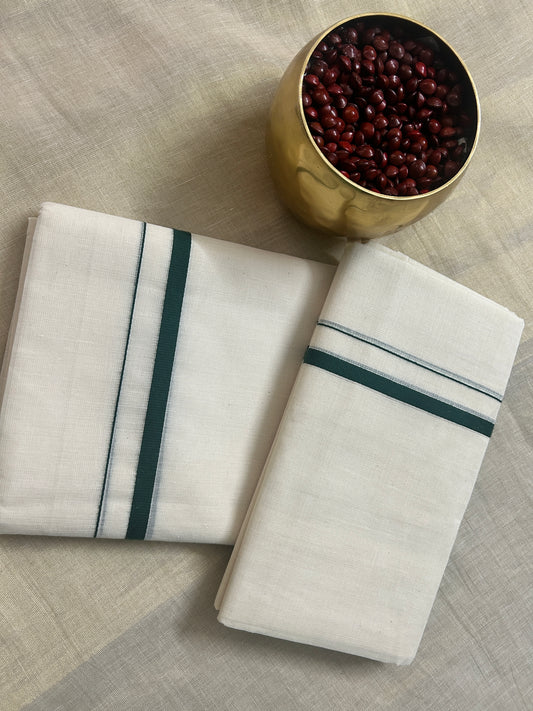 MK0130 - Puliyilakkara cotton set mundu 2.8 mtr - Green