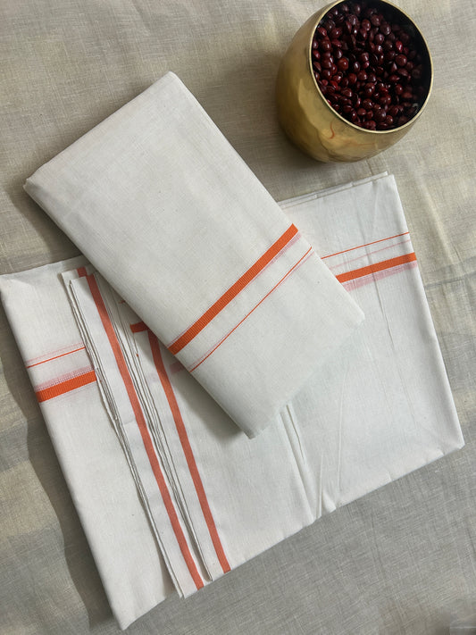 MK0130 - Puliyilakkara cotton set mundu 2.8 mtr - Orange