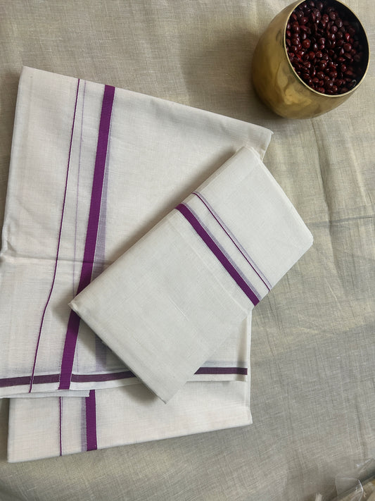 MK0130 - Puliyilakkara cotton set mundu 2.8 mtr - Purple
