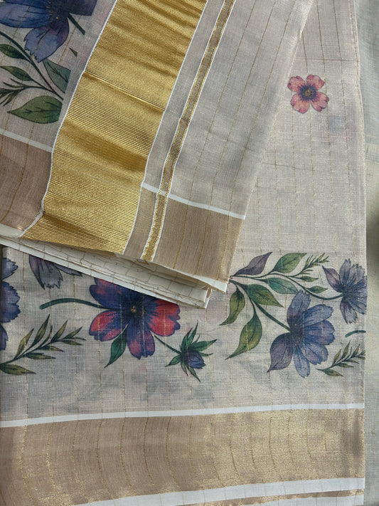 Mk6244 - 3*3 Tissue Stripe Digital Print Saree