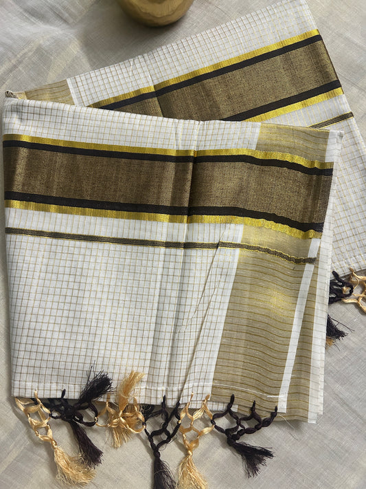 MK5050 - 3 C/J Kasavu Micro checked 6.25 Kunjam - Brown