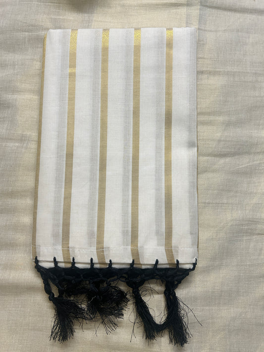 MK5080 -Cotton Stripe Saree 6.25 mtr - BlackTassles
