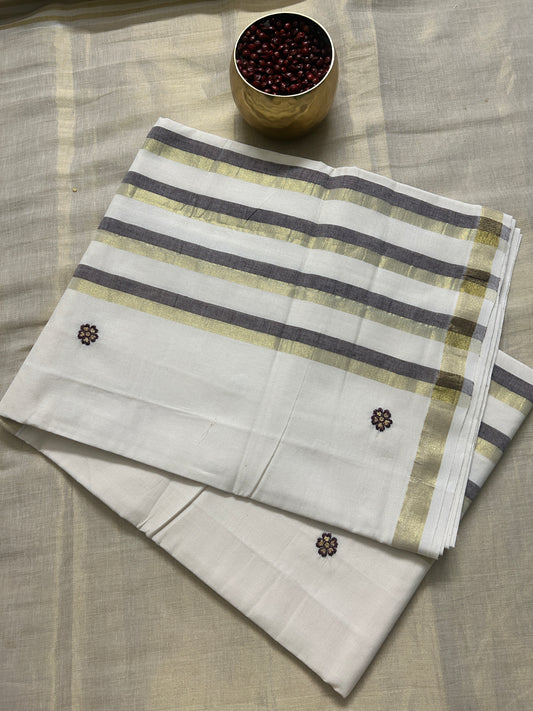 MK5318- Strip Pallu embroidary Saree - light cofee brown and Zari Pallu