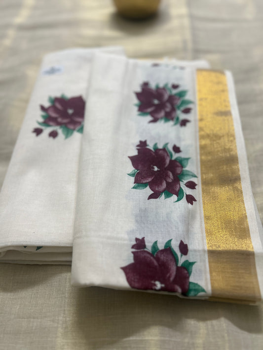 Gada Saree Double Print 6.25 mtr - cofee brown flower